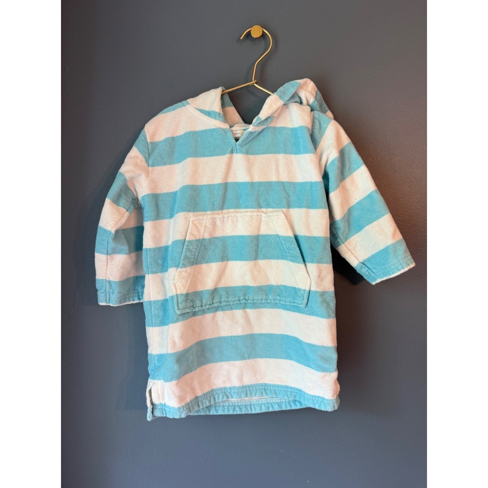 Pottery Barn Kids Blue and White Striped Hooded Swim Coverup